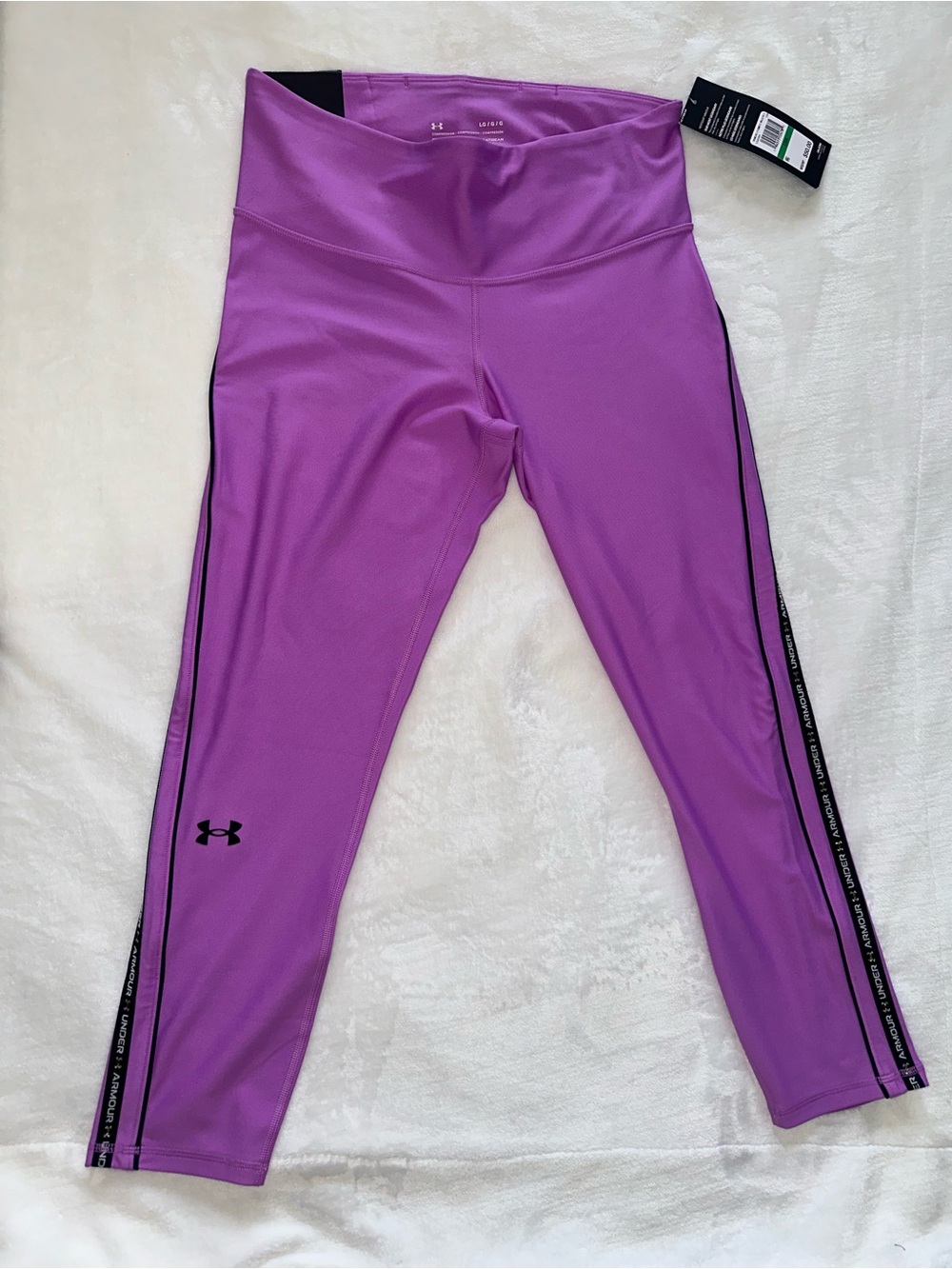 Under Armour HeatGear Compression High Rise Crop Leggings Purple LG NWT